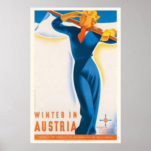 Winter in Austria Vintage Ski Poster - Framed (Devant)