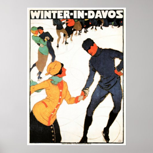 WINTER IN DAVOS Swiss Ice Skating Ski Poster (Voorkant)