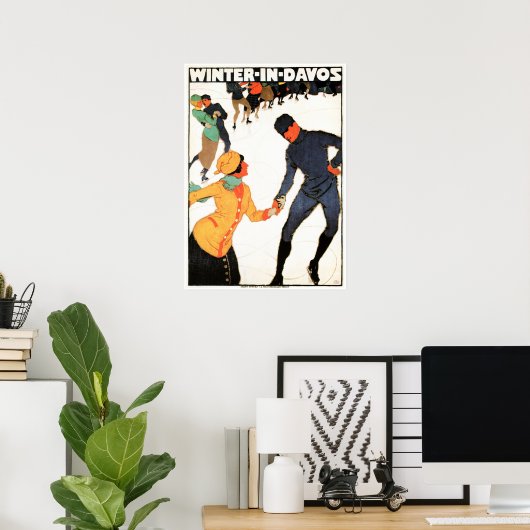 WINTER IN DAVOS Swiss Ice Skating Ski Poster (Thuiskantoor)