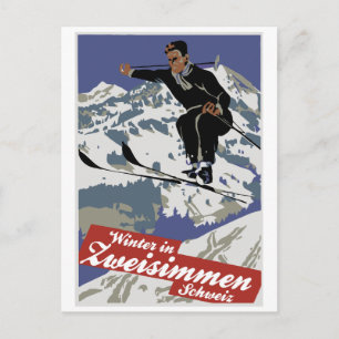 Winter in de  skisreis van Zweisimmen en Briefkaart