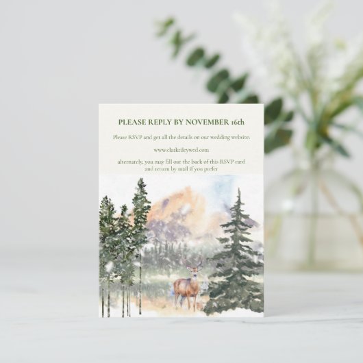 Winter in Evergreen Forest RSVP-kaart Aankondiging (Staand voorkant)