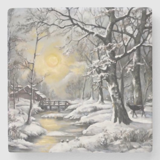 Winter in het bos stenen onderzetter (Voorkant)