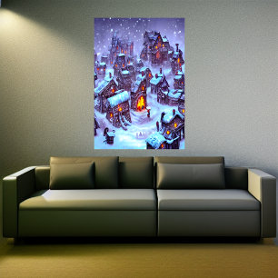 Winter in het dorp   AI Art Poster