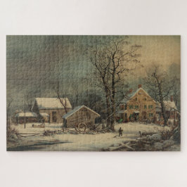 Winter in het land: een koude ochtend legpuzzel