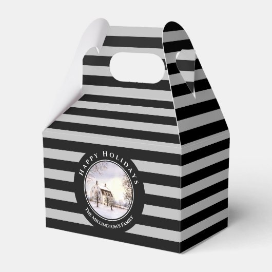 Winter in New England Kerstmis zwarte cirkel Bedankdoosjes (Voorkant Zijde)