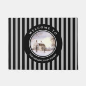 Winter in New England Kerstmis zwarte cirkel Deurmat (Voorkant)