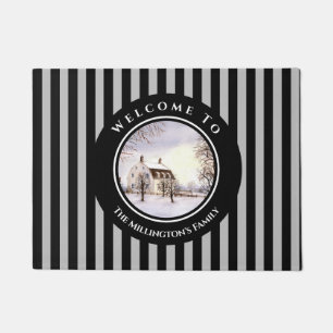 Winter in New England Kerstmis zwarte cirkel Deurmat