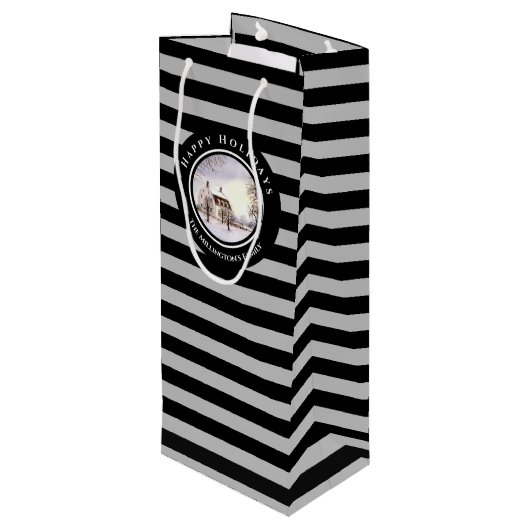 Winter in New England Kerstmis zwarte cirkel Wijn Cadeautas (Achterkant Gekanteld)