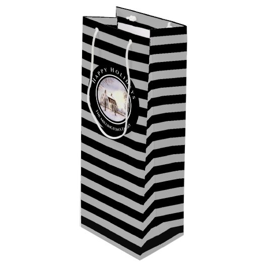 Winter in New England Kerstmis zwarte cirkel Wijn Cadeautas (Voorkant Gekanteld)