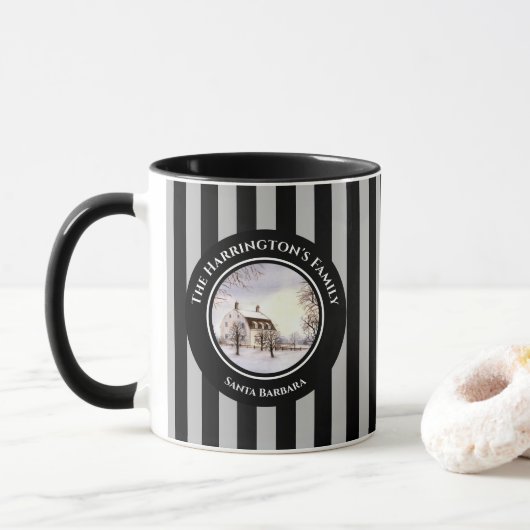 Winter in New England: Kerstzwarte grijs Mok (Met donut)