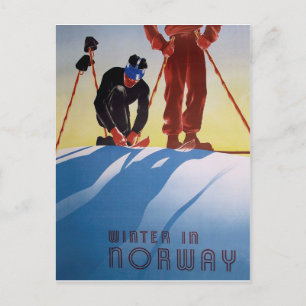 Winter in Noorwegen, skisport Briefkaart