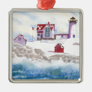 winter in Nubble LIghthouse in Maine Metalen Ornament