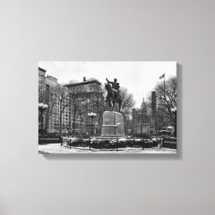 Winter in NYC's Union Square 001 Black White Canvas Afdruk