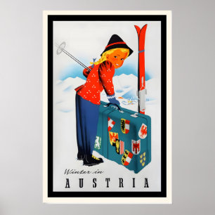 Winter in Oostenrijk Vintage Ski Poster - Ingelijs