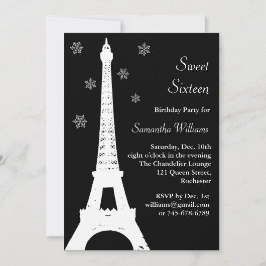 Winter in Parijs Birthday Invite black Kaart (Voorkant)