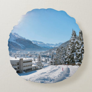 Winter in St. Moritz Rond Kussen