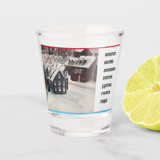 Winter in zeven talen shot glas (Voorkant)