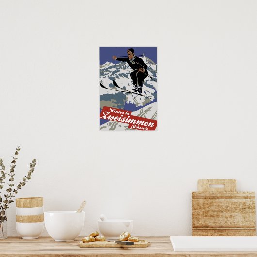 Winter in Zweisimmen, skireis en Poster (Keuken)