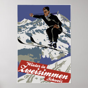 Winter in Zweisimmen, vintage ski travel ad Poster