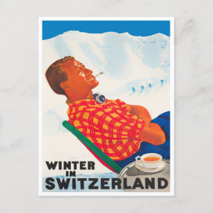 Winter in Zwitserland vintage-Briefkaart Briefkaart