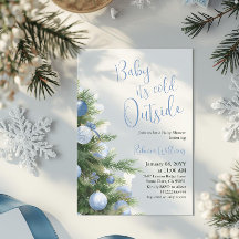 Winter It's Cold Outside Blue Bow Baby Shower