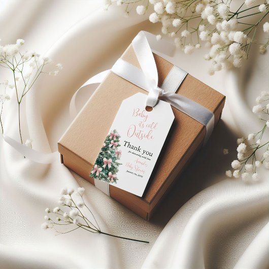 Winter It's Cold Outside Pink Bow Girl Baby Shower Cadeaulabel