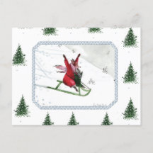 Winter Joy Fox Rabbit Tobogganing Holiday