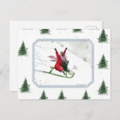 Winter Joy Fox Rabbit Tobogganing Holiday Briefkaart (Voorkant / Achterkant)