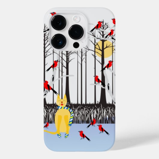 Winter Joy - Kat met sjaal Berkenbomen Kardinalen Case-Mate iPhone Case (Achterkant)