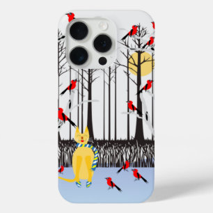Winter Joy - Kat met sjaal Berkenbomen Kardinalen iPhone 15 Pro Case