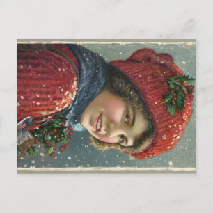 Winter Joys 1917 Lithograaf van de vrouw Briefkaart