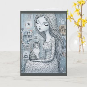 Winter Juffrouw Kat Fantasie Prinses Kerstkaart Kaart