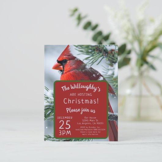 Winter Kardinaal RIP Gedenkteken Kerstbruiloft Briefkaart (Staand voorkant)