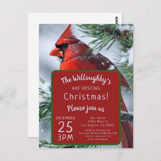 Winter Kardinaal RIP Gedenkteken Kerstbruiloft Briefkaart (Voorkant / Achterkant)