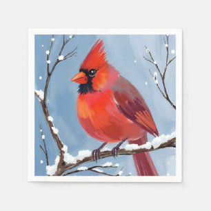 Winter Kardinaal Rode Vogel Aquarel Schilderij Servet