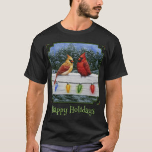 Winter Kardinaal Vogels En Kerstmis Lichten Happy T-shirt