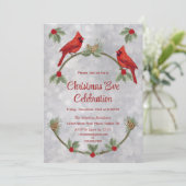 Winter Kardinalen en Dennen Feest Uitnodiging (Staand voorkant)