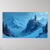 Winter Kasteel Berg Fantasie Landschap Poster (Voorkant)