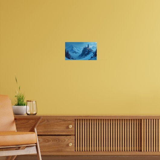 Winter Kasteel Berg Fantasie Landschap Poster (Woonkamer 2)