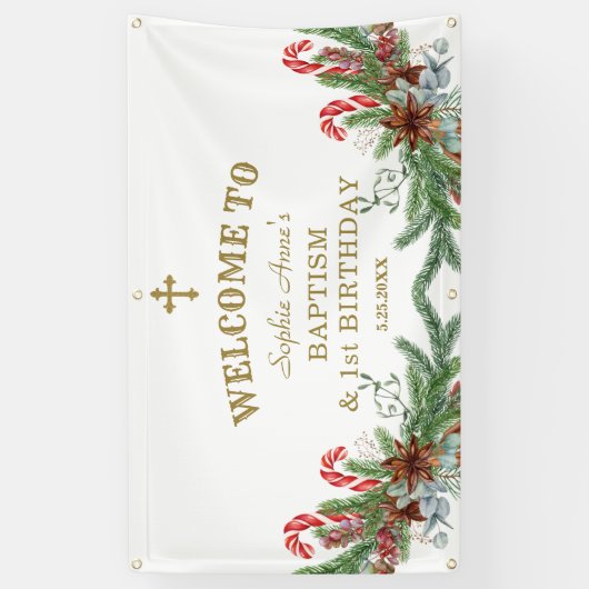 Winter Kerst 1e Verjaardag Doop Welkom Bord Spandoek (Verticaal)