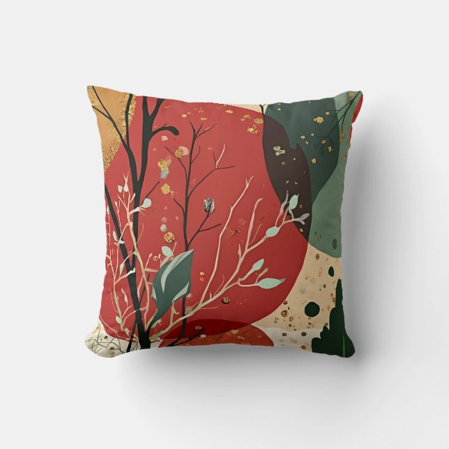Winter / Kerst Abstracte takken op rood Kussen (Voorkant)