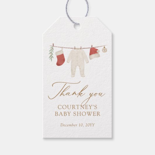 Winter Kerst Babykleren Baby Shower Cadeaulabel (Voorkant)