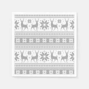 Winter Kerst Herten Grijs Sneeuwvlok Patroon Servet