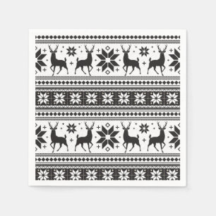 Winter Kerst Herten Zwart Sneeuwvlok Patroon Servet