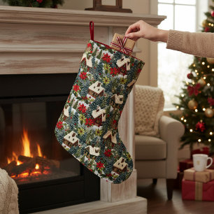 Winter Kerst Huizen Bomen Faux Borduurwerk Kleine Kerstsok