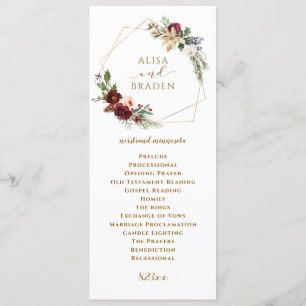 Winter Kerst Huwelijk Burgundy Waterverf Boho Programma