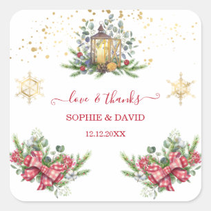 Winter Kerst Pijnappels Kerstballen Bruiloft Vierkante Sticker
