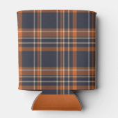 Winter/Kerst rustiek blauw/sinaasappel plaid Blikjeskoeler (Achterkant)