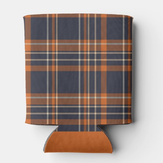 Winter/Kerst rustiek blauw/sinaasappel plaid Blikjeskoeler (Achterkant)