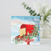 Winter Kerst Vogels Rode Post Box Vakantie Kaarten (Staand voorkant)